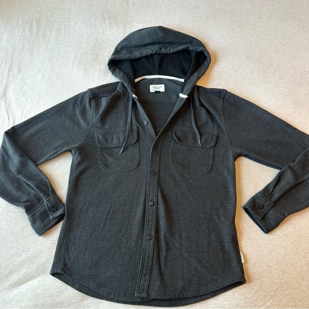 American‎ Eagle Outfitters Dark Gray Hooded Shirt Jacket